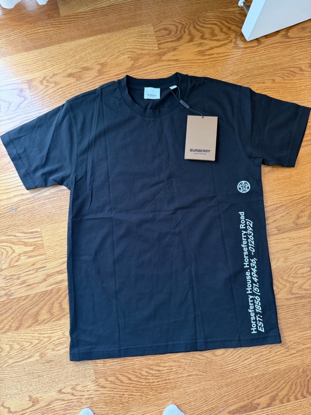 Burberry Black Crewneck T-Shirt with White Side Text